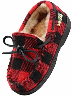 NORTY Toddler Little Kid Big Kid Fleece Buffalo Plaid Moccasin Slippers