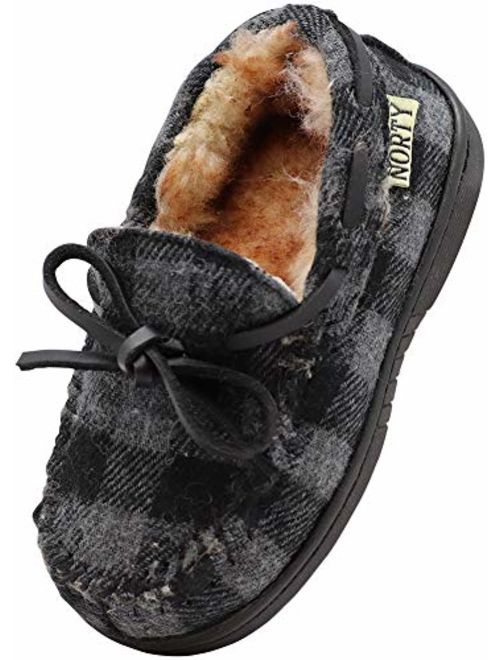 NORTY Toddler Little Kid Big Kid Fleece Buffalo Plaid Moccasin Slippers