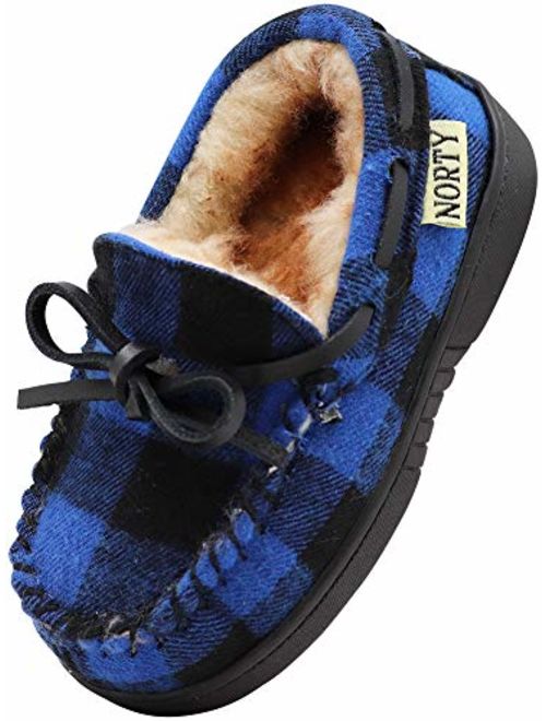 NORTY Toddler Little Kid Big Kid Fleece Buffalo Plaid Moccasin Slippers