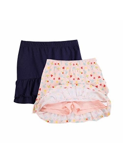 UNACOO 2 Packs 100% Cotton Tiered Ruffle Skirt with Elastic Waistband for Girls