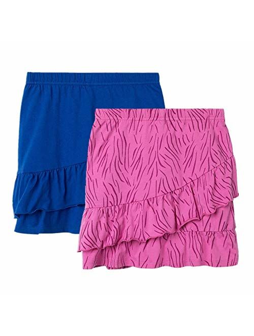 UNACOO 2 Packs 100% Cotton Tiered Ruffle Skirt with Elastic Waistband for Girls