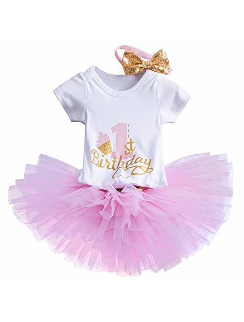 TTYAOVO Baby Girl 1st Birthday 3pcs Unicorn Outfits with Headband & Romper & Skirts