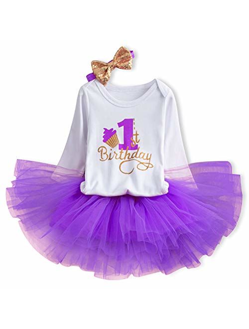 TTYAOVO Baby Girl 1st Birthday 3pcs Unicorn Outfits with Headband & Romper & Skirts