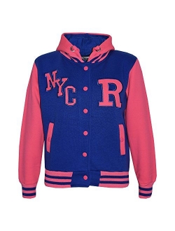 Kids Girls Boys R Fashion NYC Baseball Hooded Jacket Varsity Hoodie 5-13 Years