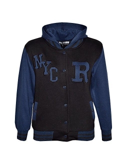 Kids Girls Boys R Fashion NYC Baseball Hooded Jacket Varsity Hoodie 5-13 Years