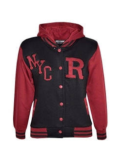 Kids Girls Boys R Fashion NYC Baseball Hooded Jacket Varsity Hoodie 5-13 Years