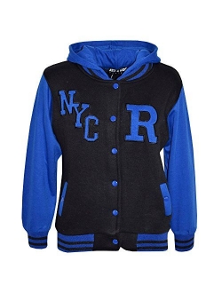 Kids Girls Boys R Fashion NYC Baseball Hooded Jacket Varsity Hoodie 5-13 Years