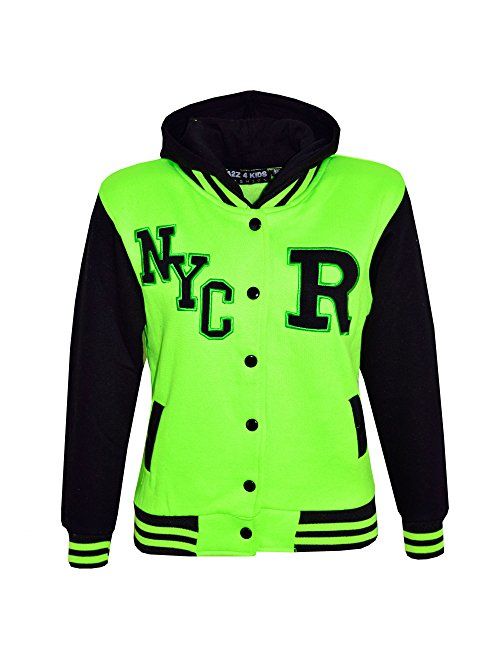 Kids Girls Boys R Fashion NYC Baseball Hooded Jacket Varsity Hoodie 5-13 Years