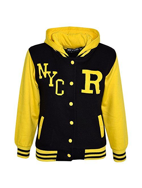 Kids Girls Boys R Fashion NYC Baseball Hooded Jacket Varsity Hoodie 5-13 Years