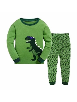 Qzrnly Children Boys Long Sleeve Cotton Pajamas 2 Piece Pjs Dinosaurs Toddler Kids Sleepwear Set