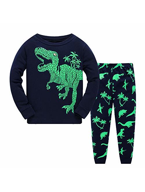 Qzrnly Children Boys Long Sleeve Cotton Pajamas 2 Piece Pjs Dinosaurs Toddler Kids Sleepwear Set