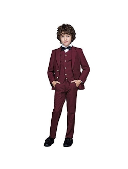 Yanlu 5 Piece Boy's Formal Suits Jacket+Vest+Pants+Shirt+Tie Kids Tuxedos 7 Colors