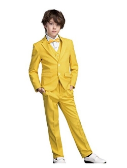 Yanlu 5 Piece Boy's Formal Suits Jacket+Vest+Pants+Shirt+Tie Kids Tuxedos 7 Colors