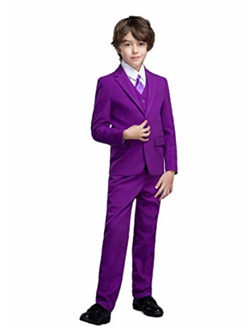 Yanlu 5 Piece Boy's Formal Suits Jacket+Vest+Pants+Shirt+Tie Kids Tuxedos 7 Colors