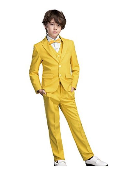 Yanlu 5 Piece Boy's Formal Suits Jacket+Vest+Pants+Shirt+Tie Kids Tuxedos 7 Colors