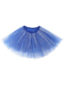 AshopZ Girl's Princess 4 Layered Dress Up Tulle Tutu Skirt with Sparkling Sequins