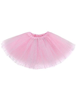 AshopZ Girl's Princess 4 Layered Dress Up Tulle Tutu Skirt with Sparkling Sequins