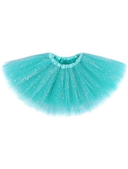 AshopZ Girl's Princess 4 Layered Dress Up Tulle Tutu Skirt with Sparkling Sequins