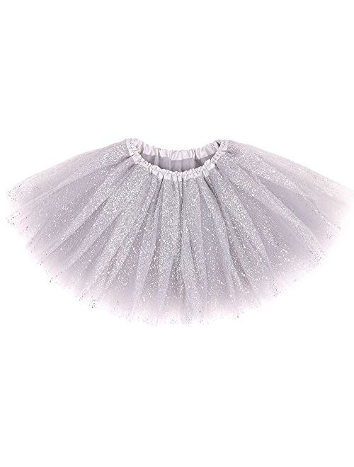 AshopZ Girl's Princess 4 Layered Dress Up Tulle Tutu Skirt with Sparkling Sequins