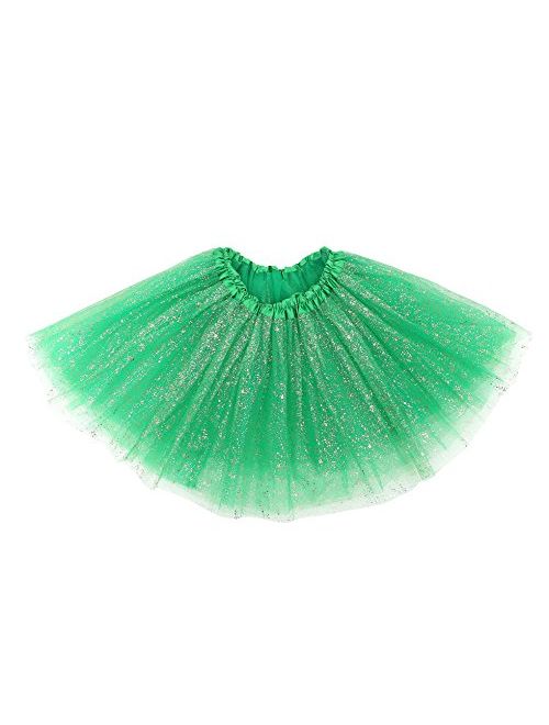 AshopZ Girl's Princess 4 Layered Dress Up Tulle Tutu Skirt with Sparkling Sequins