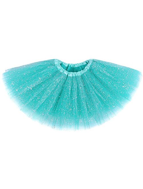 AshopZ Girl's Princess 4 Layered Dress Up Tulle Tutu Skirt with Sparkling Sequins