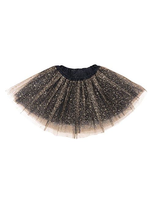 AshopZ Girl's Princess 4 Layered Dress Up Tulle Tutu Skirt with Sparkling Sequins