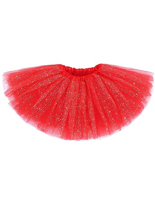 AshopZ Girl's Princess 4 Layered Dress Up Tulle Tutu Skirt with Sparkling Sequins