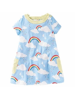 Frogwill Toddler Girls Fifties Summer Dress Blue Rainbow 2-7Y