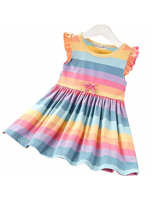 Frogwill Toddler Girls Fifties Summer Dress Blue Rainbow 2-7Y