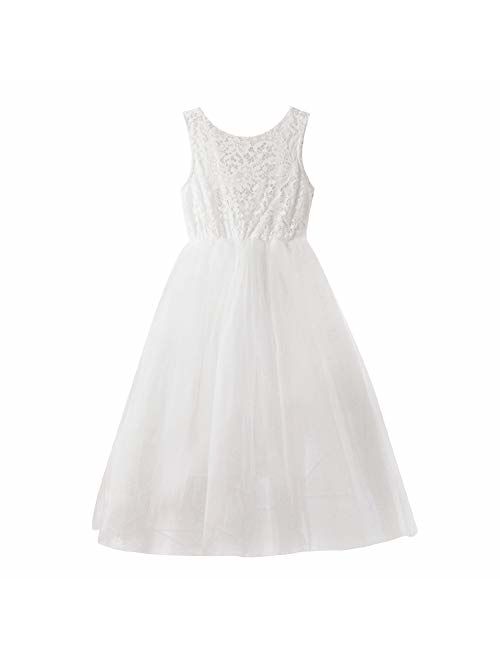 Little Girl Lace Flower Tutu Dress Backless Princess Wedding Bridesmaid Formal