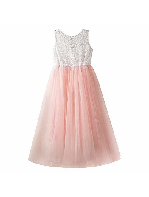 Little Girl Lace Flower Tutu Dress Backless Princess Wedding Bridesmaid Formal