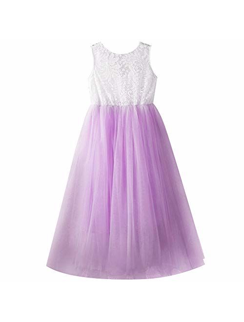 Little Girl Lace Flower Tutu Dress Backless Princess Wedding Bridesmaid Formal