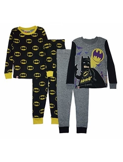 LEGO Batman Pajama Set,Boys 4 Piece PJ Set,Short Sleeve Long Pants,Cotton,Black Yellow, - sizes 4 to 10