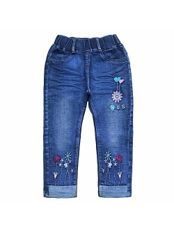 Peacolate 2-6T Infant Little Kids Girls Embroidery Floret Jeans Denim Pants