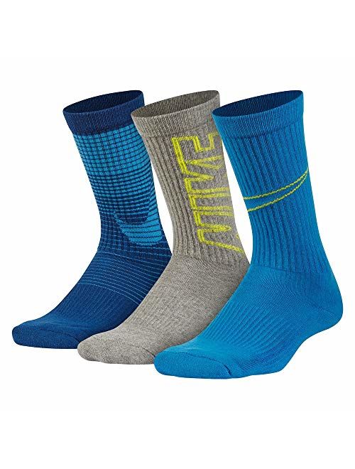 Nike Kids Performance Cushioned Lycra Crew Training Socks 3-Pair Pack (Little Kid/Big Kid)