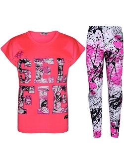 Kids Girls Top Love T Shirt & Splash Print Fashion Legging Set Age 5-13 Years