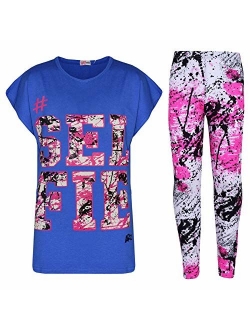 Kids Girls Top Love T Shirt & Splash Print Fashion Legging Set Age 5-13 Years