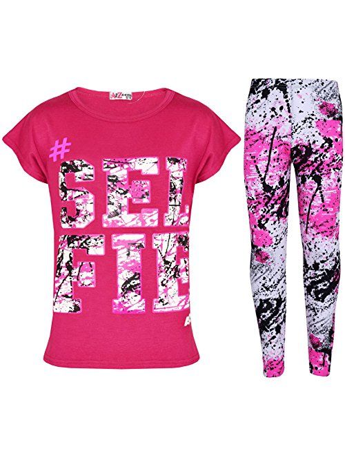 Kids Girls Top Love T Shirt & Splash Print Fashion Legging Set Age 5-13 Years