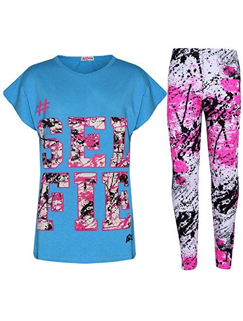 Kids Girls Top Love T Shirt & Splash Print Fashion Legging Set Age 5-13 Years