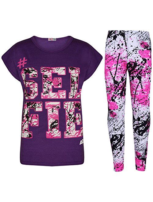 Kids Girls Top Love T Shirt & Splash Print Fashion Legging Set Age 5-13 Years