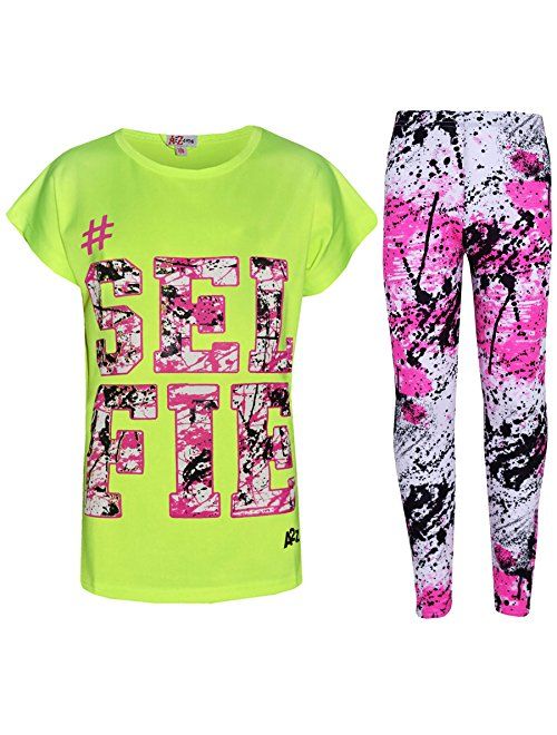 Kids Girls Top Love T Shirt & Splash Print Fashion Legging Set Age 5-13 Years