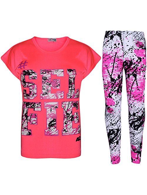 Kids Girls Top Love T Shirt & Splash Print Fashion Legging Set Age 5-13 Years