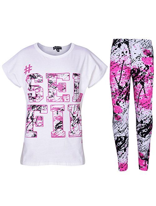 Kids Girls Top Love T Shirt & Splash Print Fashion Legging Set Age 5-13 Years