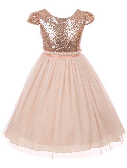 Little Girls Sequin Tulle Cap Sleeve Bridesmaid Party Birthday Flower Girl Dress