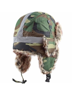 The Hat Depot Safety Reflective Faux Fur Aviator Kids Adult Trapper Hat Snow Ski Trooper Winter Cap