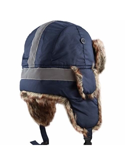 The Hat Depot Safety Reflective Faux Fur Aviator Kids Adult Trapper Hat Snow Ski Trooper Winter Cap