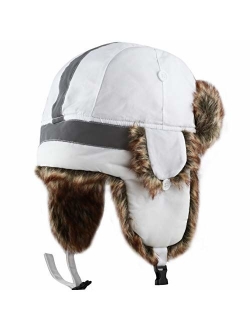 The Hat Depot Safety Reflective Faux Fur Aviator Kids Adult Trapper Hat Snow Ski Trooper Winter Cap