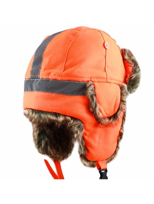 The Hat Depot Safety Reflective Faux Fur Aviator Kids Adult Trapper Hat Snow Ski Trooper Winter Cap