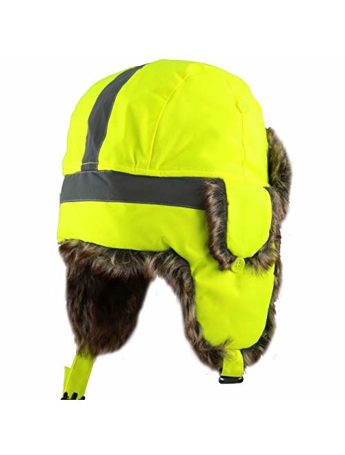 The Hat Depot Safety Reflective Faux Fur Aviator Kids Adult Trapper Hat Snow Ski Trooper Winter Cap