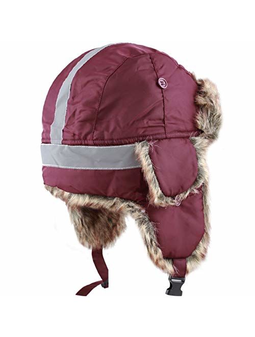 The Hat Depot Safety Reflective Faux Fur Aviator Kids Adult Trapper Hat Snow Ski Trooper Winter Cap